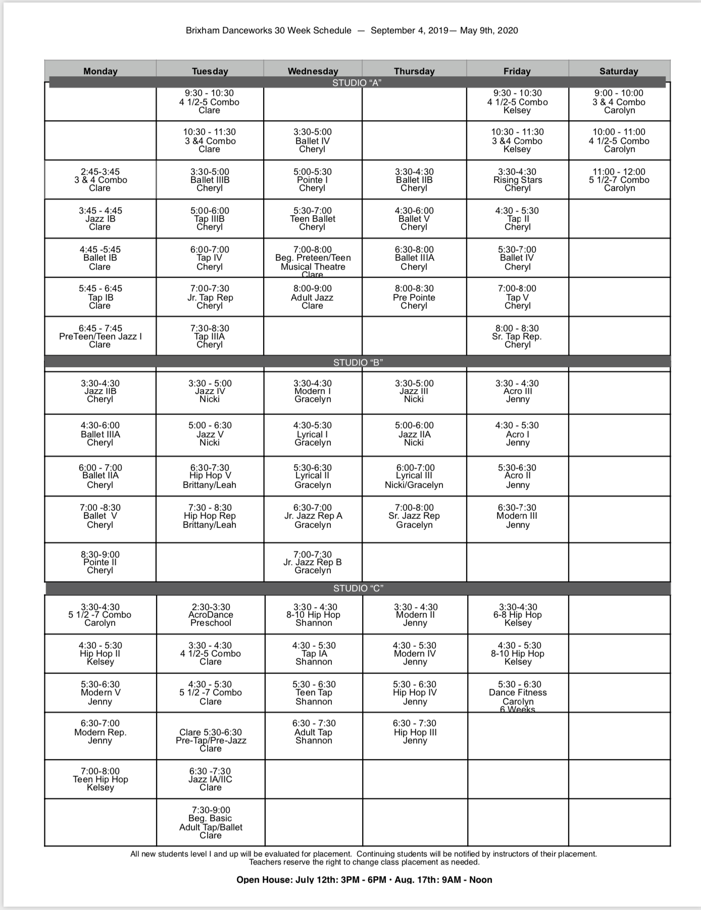 Schedule Brixham Danceworks